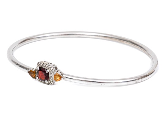 Sterling Silver Eye-catching Garnet, Citrine And White Topaz Halo Cuff Bracelet