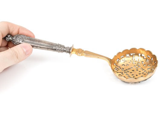French Beautiful Pair Of Ornate Vintage 800 Silver Handled Pierced Servers