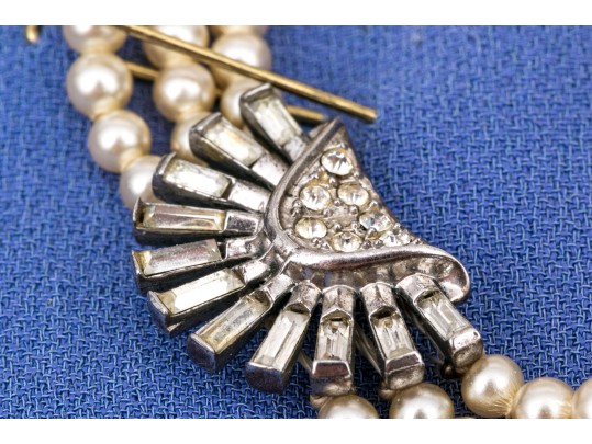 Vintage Richelieu Costume Pearl, Faux Diamond And Sterling Silver Choker Necklace, Boxed 