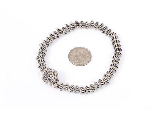 Striking Sterling Silver And Silver Plated Beaded Stretch Bracelet