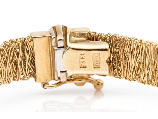 14k Yellow Gold Unique Textured Woven Wire Motif Bracelet