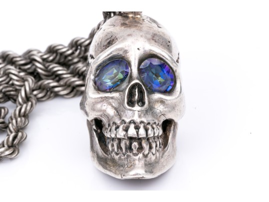Vintage Sterling Silver Chain With Skull Pendant
