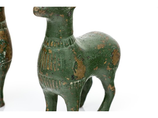 Pair Of Green Painted Cast Bronze Animal Figures