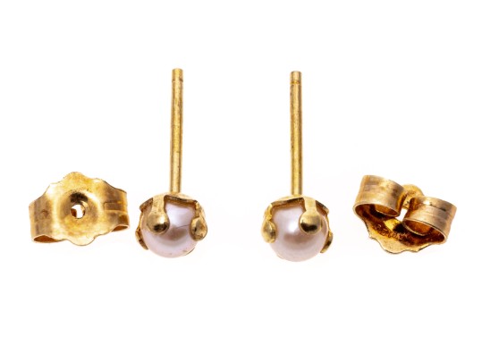 Two Pairs Of 14k Yellow Gold Cultured Pearl Stud Earrings