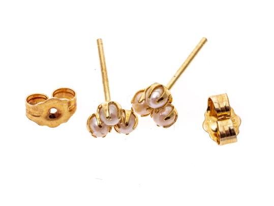Two Pairs Of 14k Yellow Gold Cultured Pearl Stud Earrings