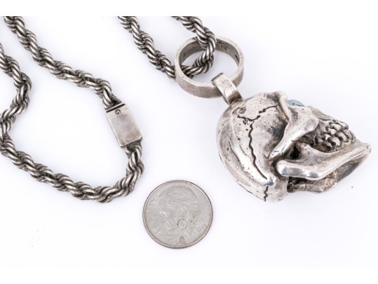 Vintage Sterling Silver Chain With Skull Pendant