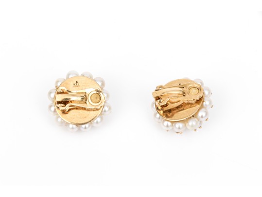14k Yellow Gold Vintage Fabulous Cultured Pearl Cluster Clip On Earrings