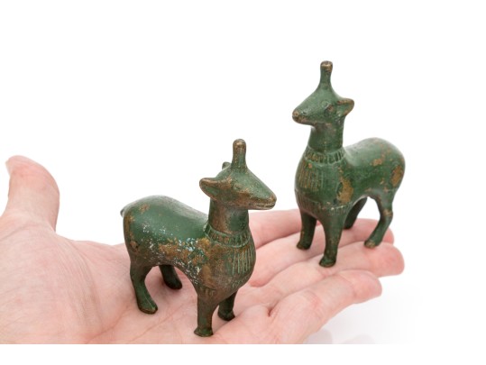 Pair Of Green Painted Cast Bronze Animal Figures