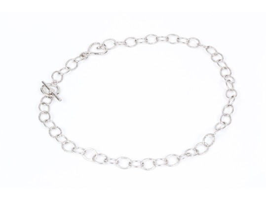 Sterling Silver Striking Chain Necklace With Single Heart For Link, Toggle Clasp