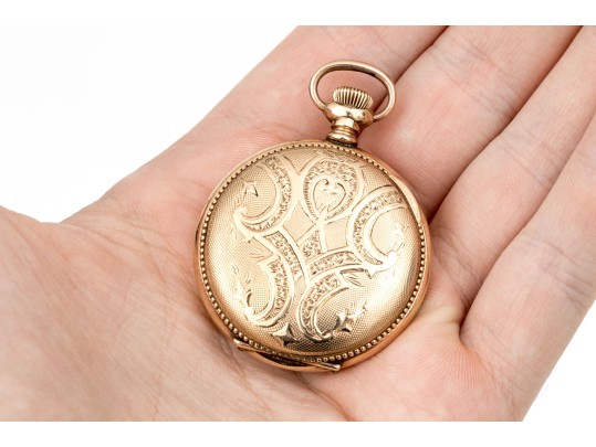 Elgin Striking Vintage Gold Filled Pocket Watch, Blue And White Porcelain Dial