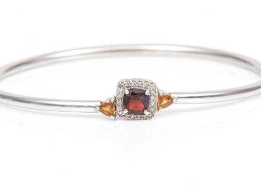 Sterling Silver Eye-catching Garnet, Citrine And White Topaz Halo Cuff Bracelet