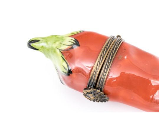 Hand Painted Porcelain Limoges Box, Chili Pepper Form