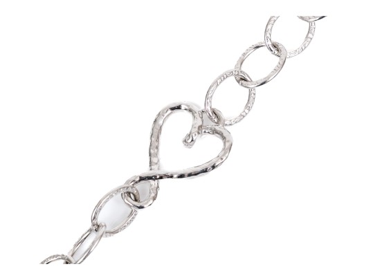 Sterling Silver Striking Chain Necklace With Single Heart For Link, Toggle Clasp