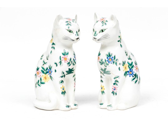 Pair Of Portugal Painted Ceramic Cat Figures