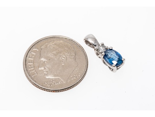 Petite 10K White Gold Sapphire And Diamond Pendant