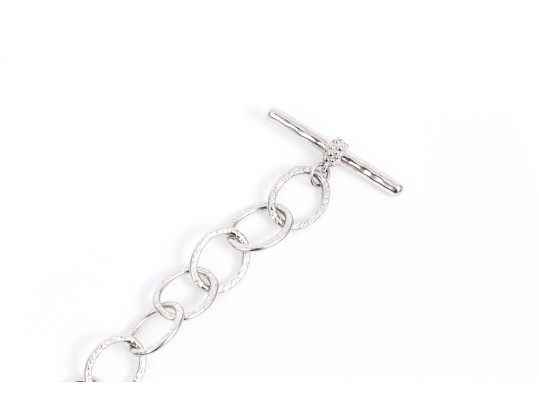 Sterling Silver Striking Chain Necklace With Single Heart For Link, Toggle Clasp