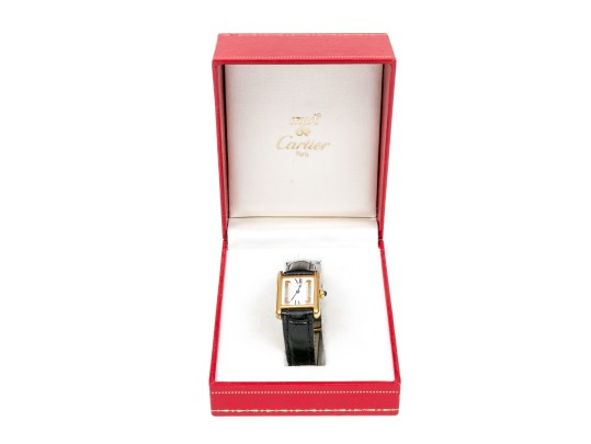 Cartier Sterling Silver Vermeil Small Must De Cartier Tank Watch, With Box