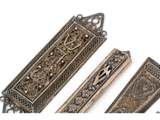 Lot Of Four Judaica Pieces, Including Two Sterling Mezuzahs