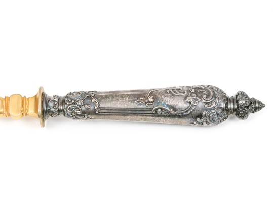 French Beautiful Pair Of Ornate Vintage 800 Silver Handled Pierced Servers