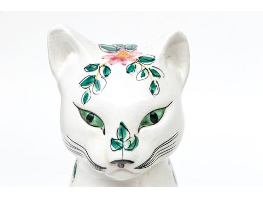 Pair Of Portugal Painted Ceramic Cat Figures