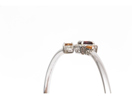 Sterling Silver Eye-catching Garnet, Citrine And White Topaz Halo Cuff Bracelet