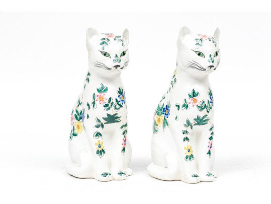 Pair Of Portugal Painted Ceramic Cat Figures