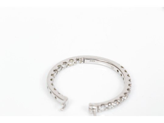 Sterling Silver Classic Round Hoop Earrings, CZ Set