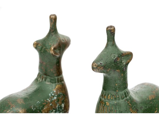 Pair Of Green Painted Cast Bronze Animal Figures