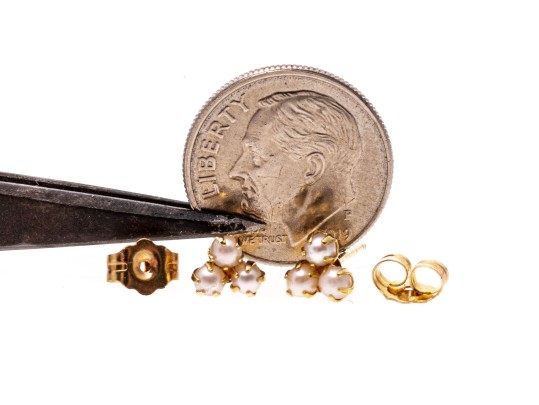 Two Pairs Of 14k Yellow Gold Cultured Pearl Stud Earrings