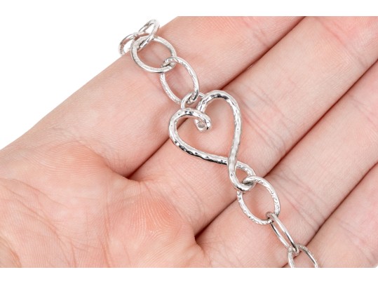 Sterling Silver Striking Chain Necklace With Single Heart For Link, Toggle Clasp