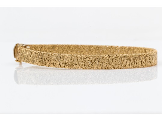14k Yellow Gold Unique Textured Woven Wire Motif Bracelet