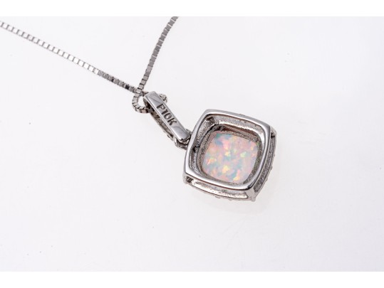 10K White Gold Opal Pendant Necklace