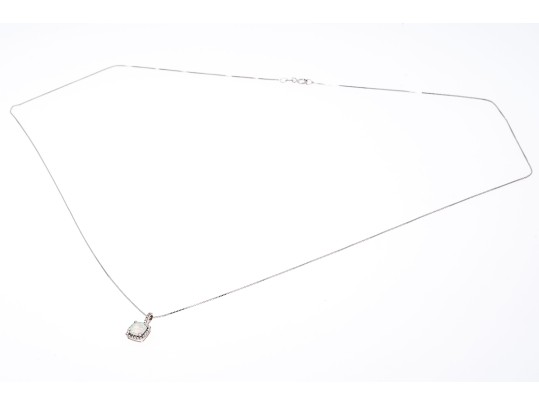 10K White Gold Opal Pendant Necklace