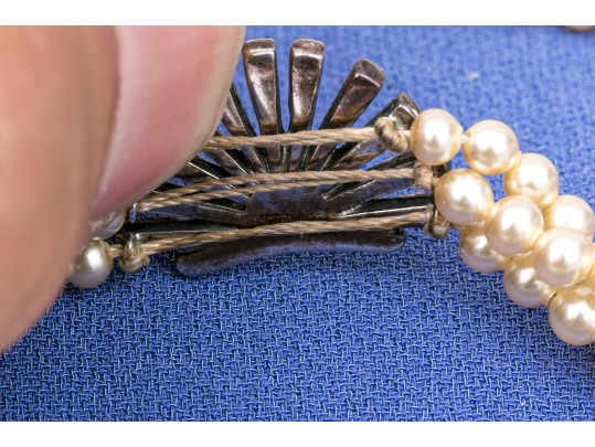 Vintage Richelieu Costume Pearl, Faux Diamond And Sterling Silver Choker Necklace, Boxed 