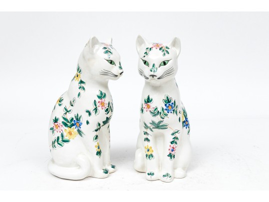 Pair Of Portugal Painted Ceramic Cat Figures