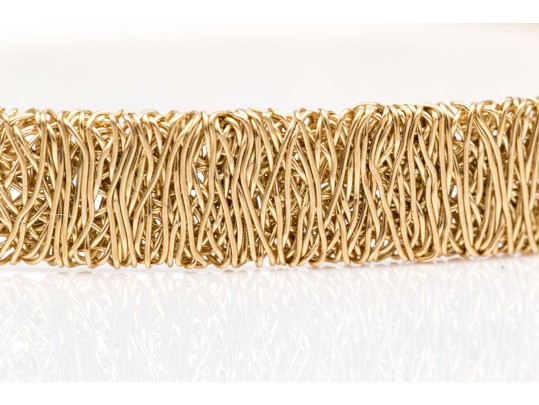 14k Yellow Gold Unique Textured Woven Wire Motif Bracelet