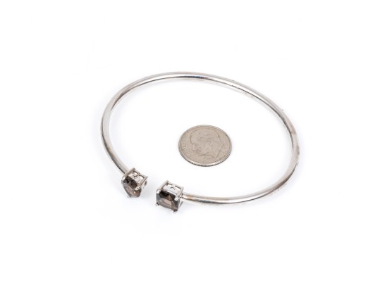 Sterling Silver Handsome Cushion And Heart Smoky Quartz Cuff Bracelet