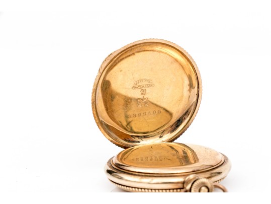 Elgin Striking Vintage Gold Filled Pocket Watch, Blue And White Porcelain Dial