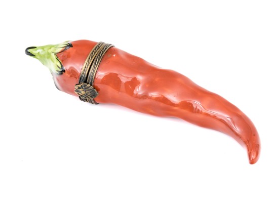 Hand Painted Porcelain Limoges Box, Chili Pepper Form