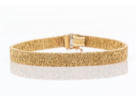 14k Yellow Gold Unique Textured Woven Wire Motif Bracelet