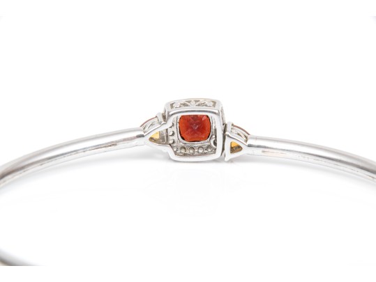 Sterling Silver Eye-catching Garnet, Citrine And White Topaz Halo Cuff Bracelet