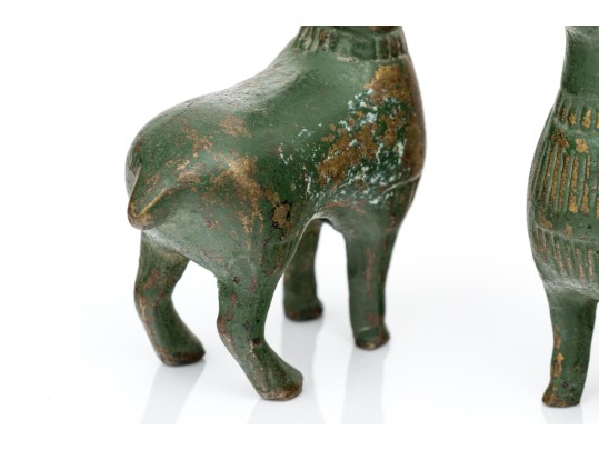 Pair Of Green Painted Cast Bronze Animal Figures