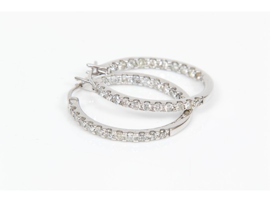Sterling Silver Classic Round Hoop Earrings, CZ Set