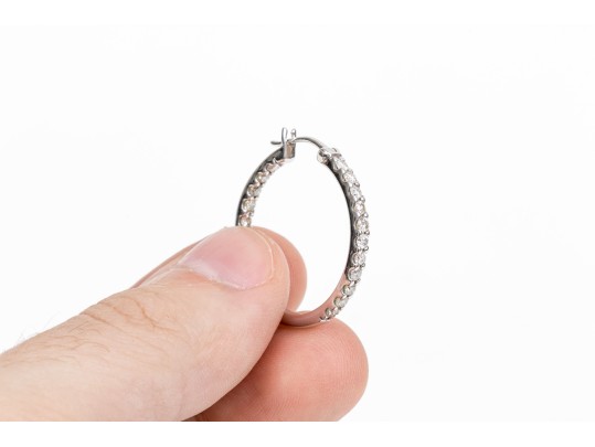 Sterling Silver Classic Round Hoop Earrings, CZ Set