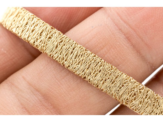 14k Yellow Gold Unique Textured Woven Wire Motif Bracelet