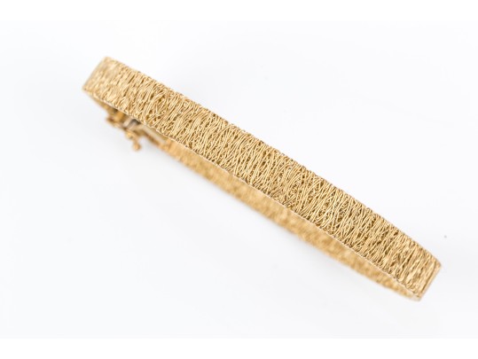 14k Yellow Gold Unique Textured Woven Wire Motif Bracelet
