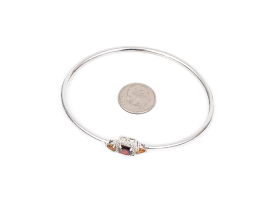 Sterling Silver Eye-catching Garnet, Citrine And White Topaz Halo Cuff Bracelet