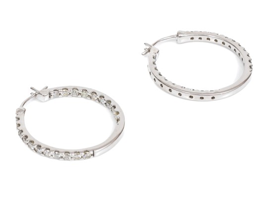 Sterling Silver Classic Round Hoop Earrings, CZ Set