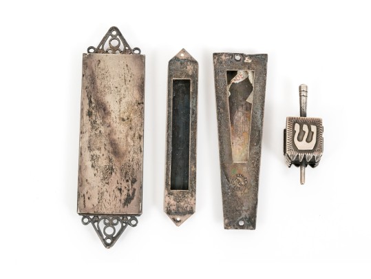 Lot Of Four Judaica Pieces, Including Two Sterling Mezuzahs