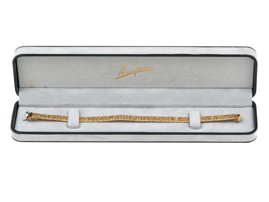 14k Yellow Gold Unique Textured Woven Wire Motif Bracelet